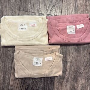 Zara Kids Three Packs T-Shirt long sleeve pink beige cream boy/girl new cotton